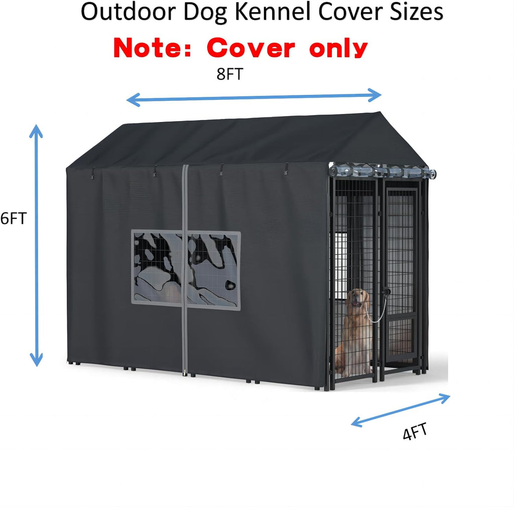 Outdoor Dog Kennel Cover, 8'Dx4'Wx6'H, Full Coverage Black