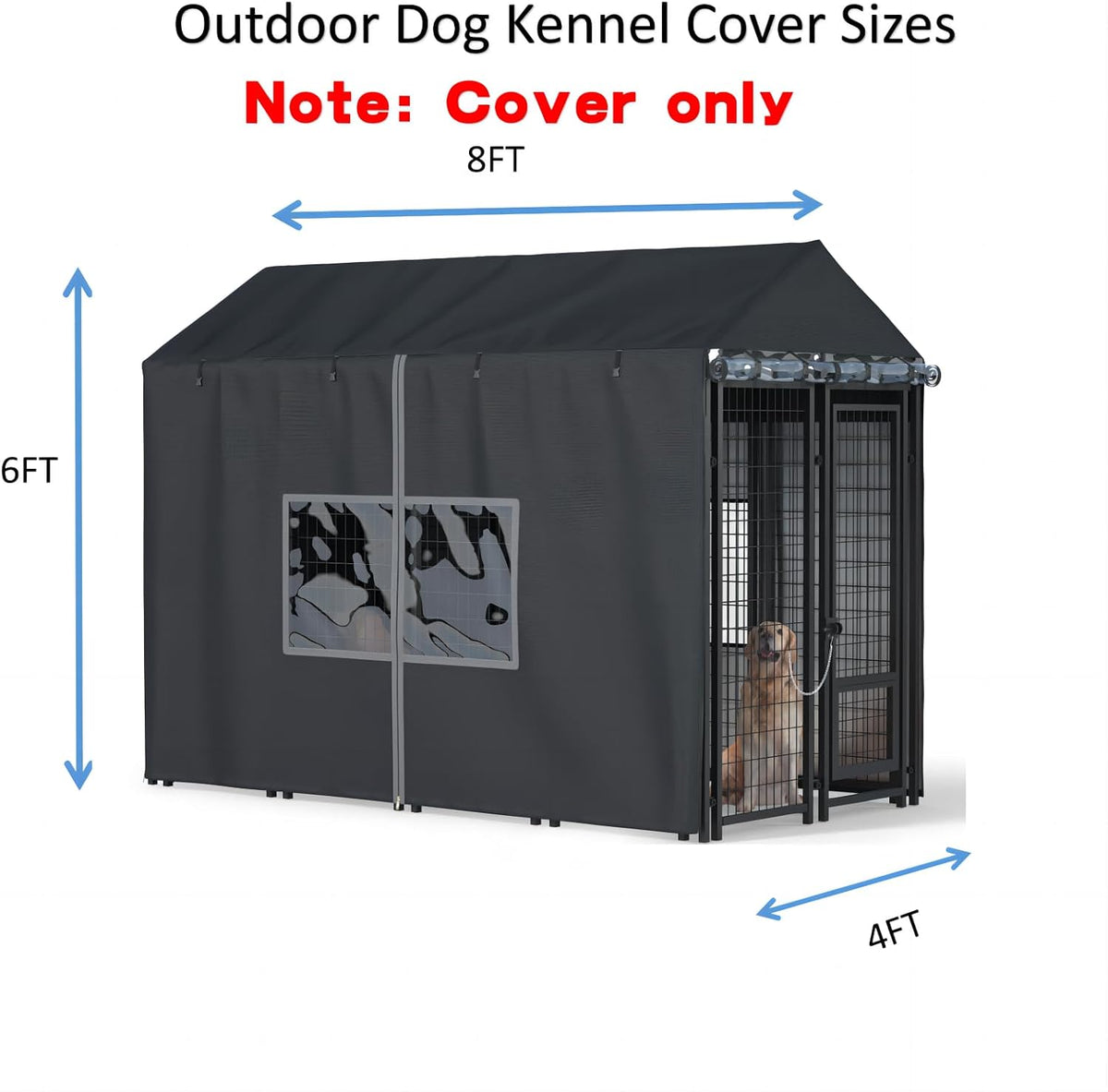 Outdoor Dog Kennel Cover, 8'Dx4'Wx6'H, Full Coverage Black