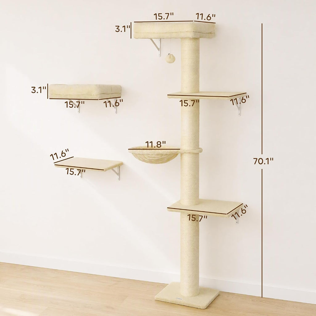 PawHut Cat Wall Shelves for Indoor Kittens Climbing Sleeping, Beige
