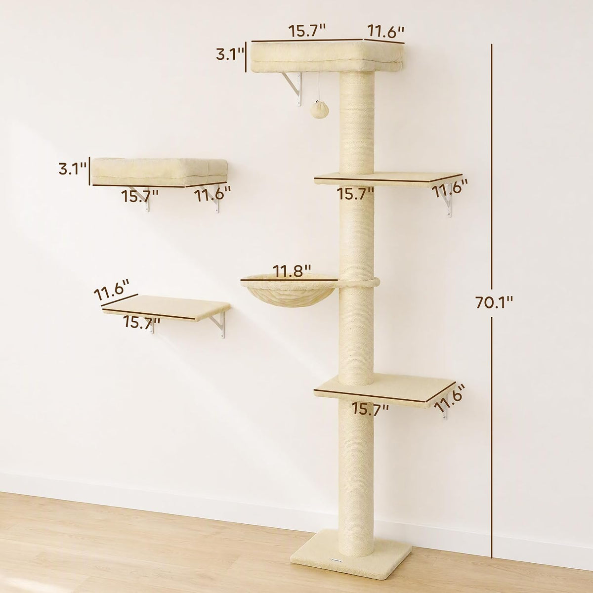 PawHut Cat Wall Shelves for Indoor Kittens Climbing Sleeping, Beige