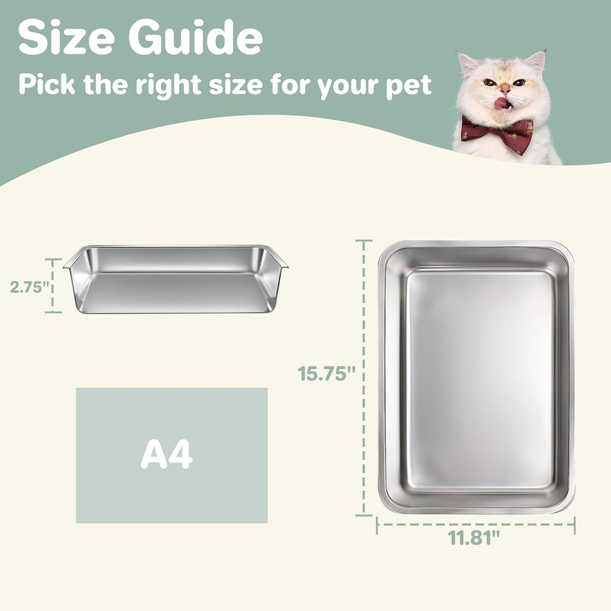 Low Entry Stainless Steel Cat Litter Box for Kittens Small cat, Metal Shallow Kitty Litter Box, Easy Access Kitty Litter