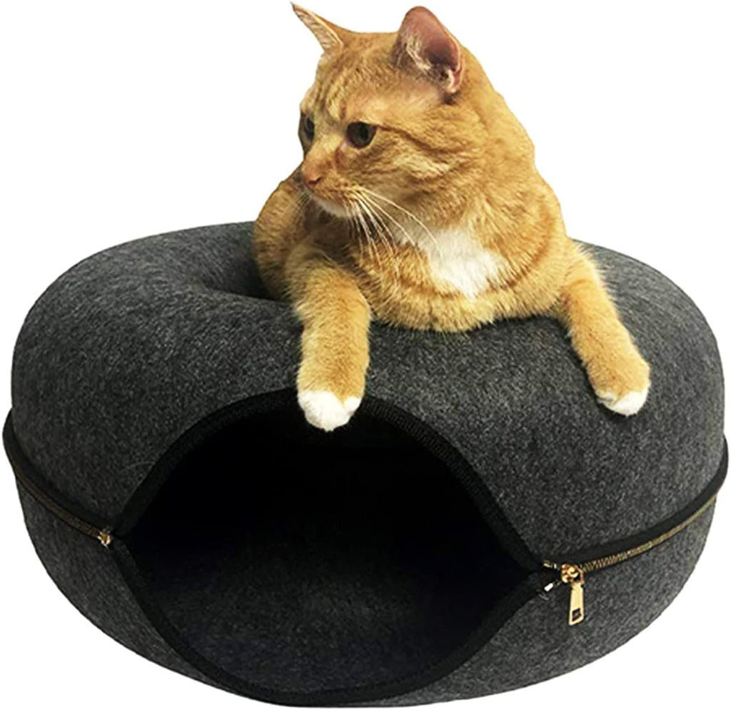 Felt Tunnel, Round Scratcher Cloth Toy, Tunnel for Cats, Thicken Bed 2in1 Tube House Rabbits Kitten Playing Hiding Detac