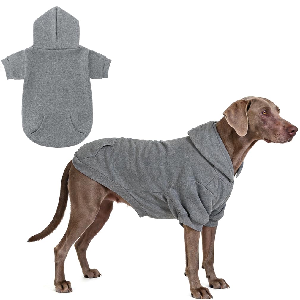KOOLTAIL Dog Hoodie for Large Medium Small Dogs, Soft and Warm Pet Sweater with Leash Hole and Pocket Boy Girl, Puppy Fall Winter Jacket Clothes, French Pitbull Cold Weather Coat Sweatshirt, Grey XL