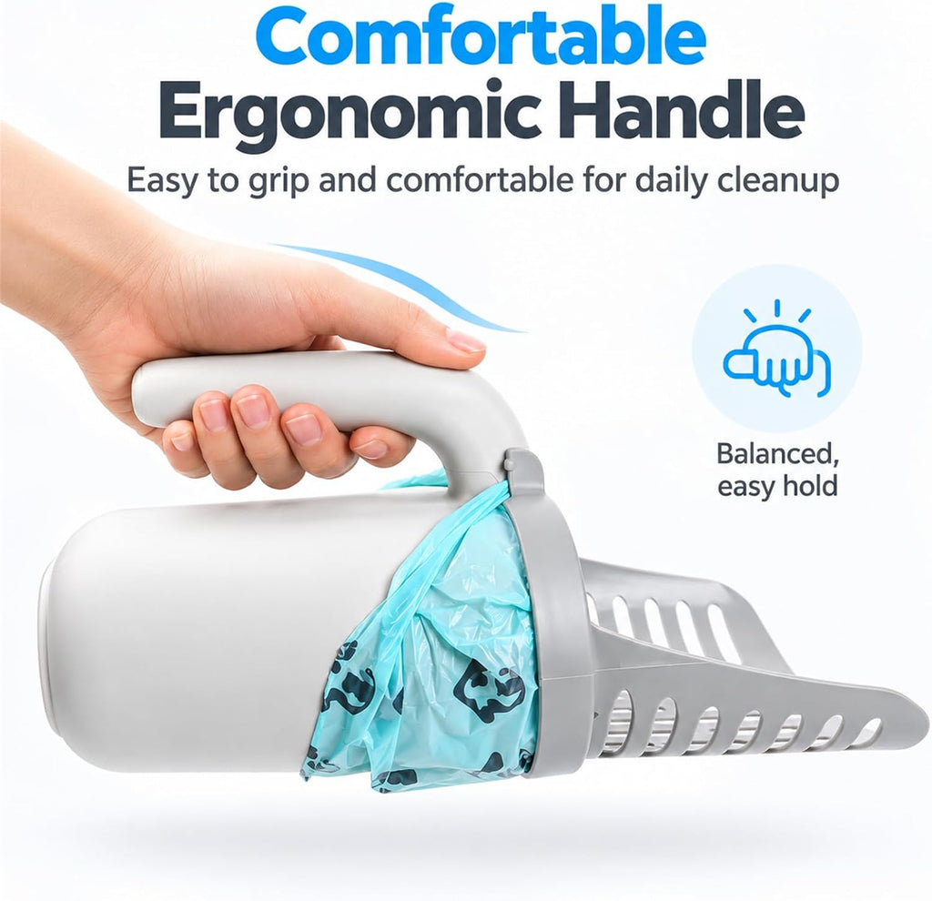 All-in-One Cat Litter Scooper with Waste Container, Detachable Spill Proof Kitty Litter Sifter Shovel, Portable Cat Poop