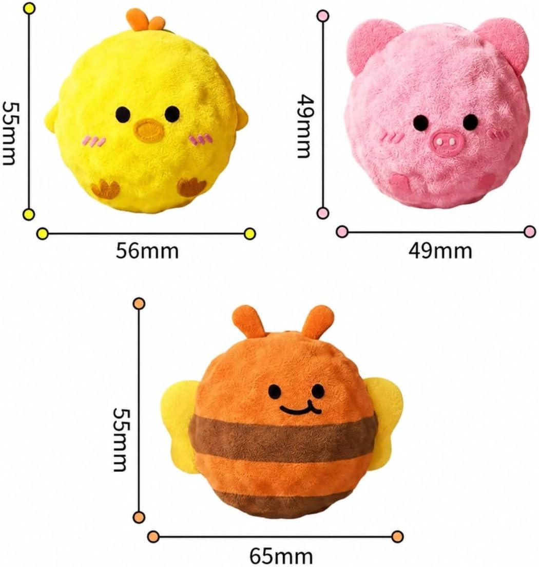 Mini Fluffy Squeaky Pet Ball, 2‑Pack Plush Soft Pet Play Balls, Cute Animal Shape Indoor Interactive Toy for Puppies & C