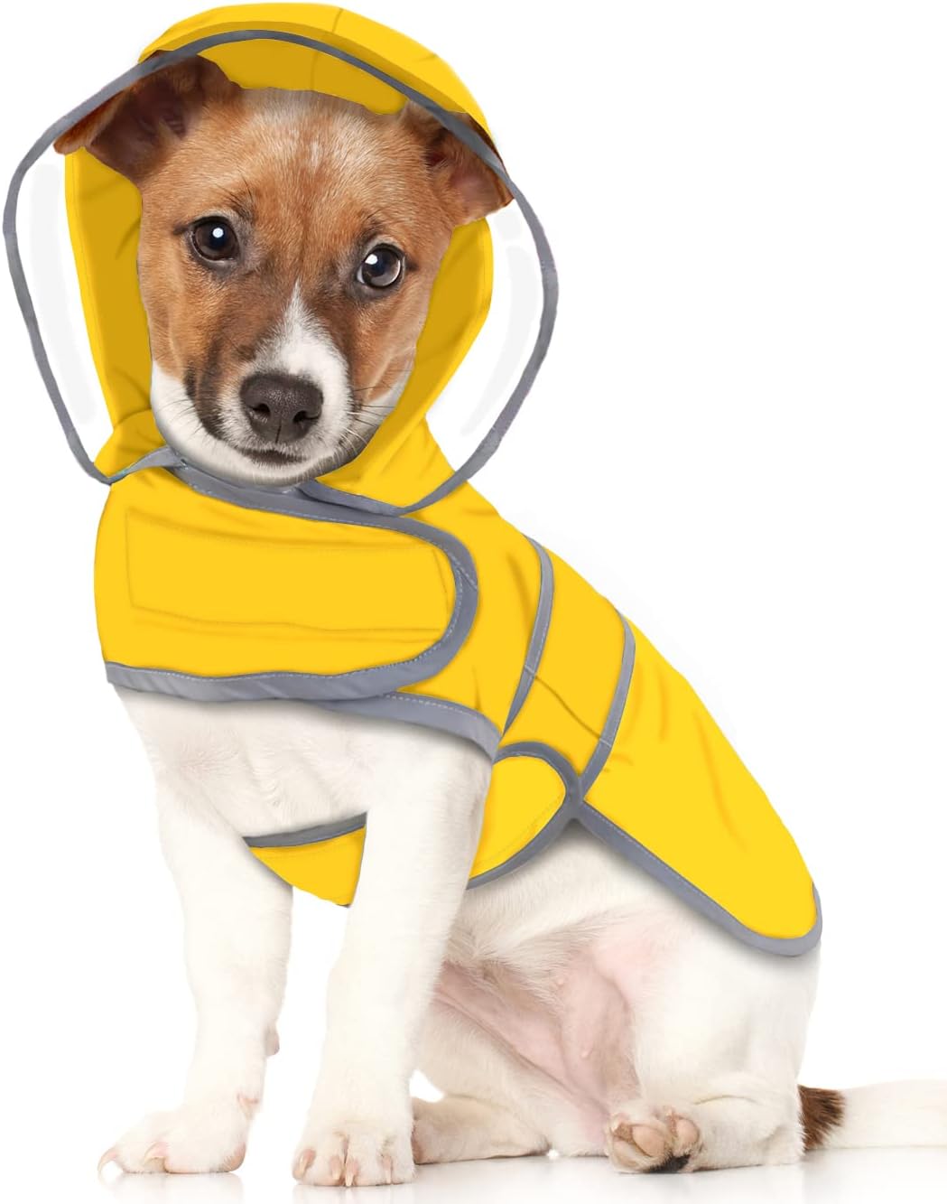 HDE Clear Hooded Dog Raincoat Jacket Poncho with Dog Leash Hole Yellow S