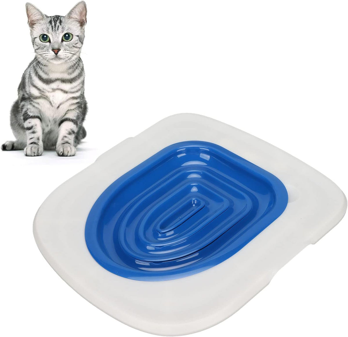 Cat Toilet Training Kit, Universal Reusable Cat Toilet Trainer for Pet Cleaning (White Tray, 1 Blue Inner Support)