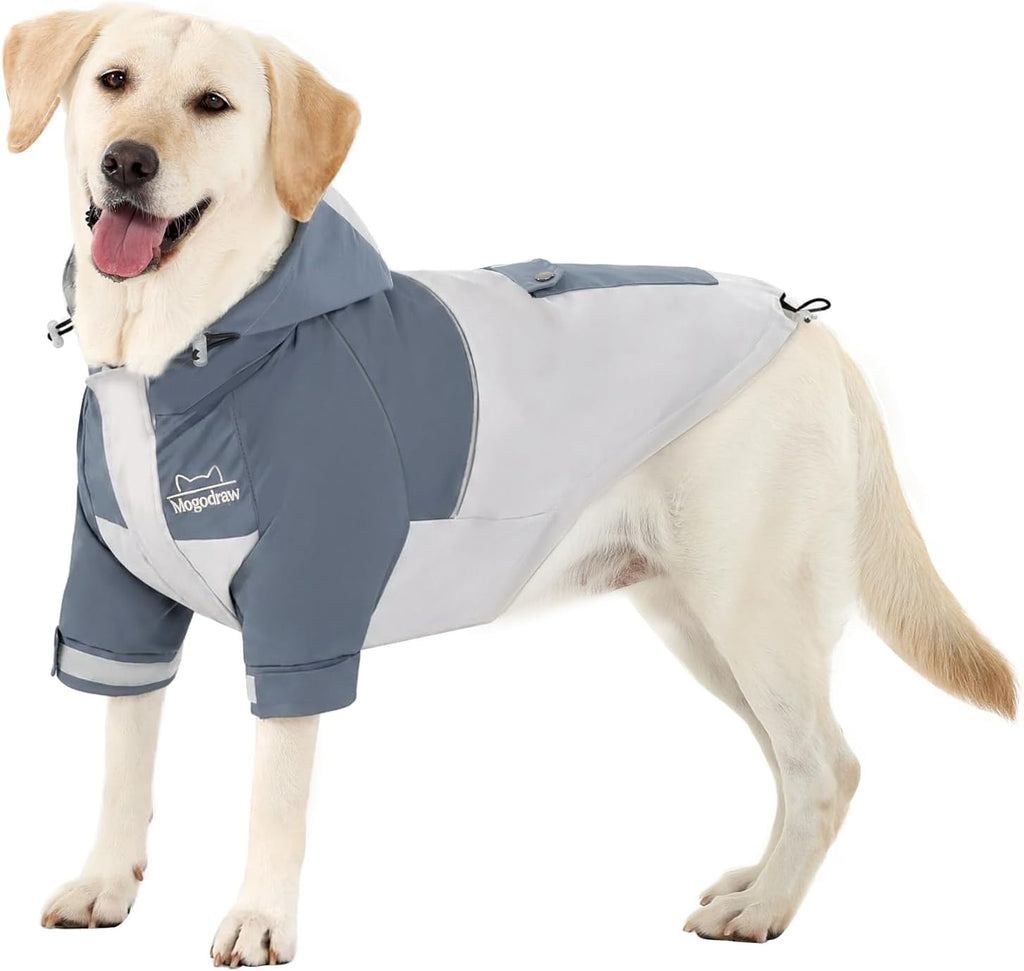 Dog Zip Up Raincoat Small Medium Large Dogs, Waterproof Dog Jacket Reflective Strips, Adjustable Hood Back Pocket,Rain G