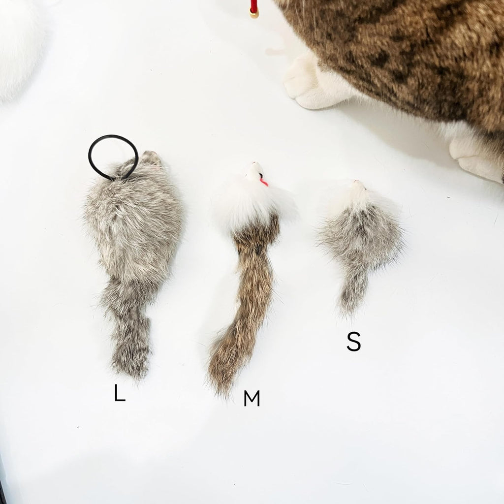 Real Rabbit Fur Mouse Cat Toy - 5 Pack with Crinkle Sound, Rattle & Rope, Extra-Wide Durable Tail, Interactive Hunting T