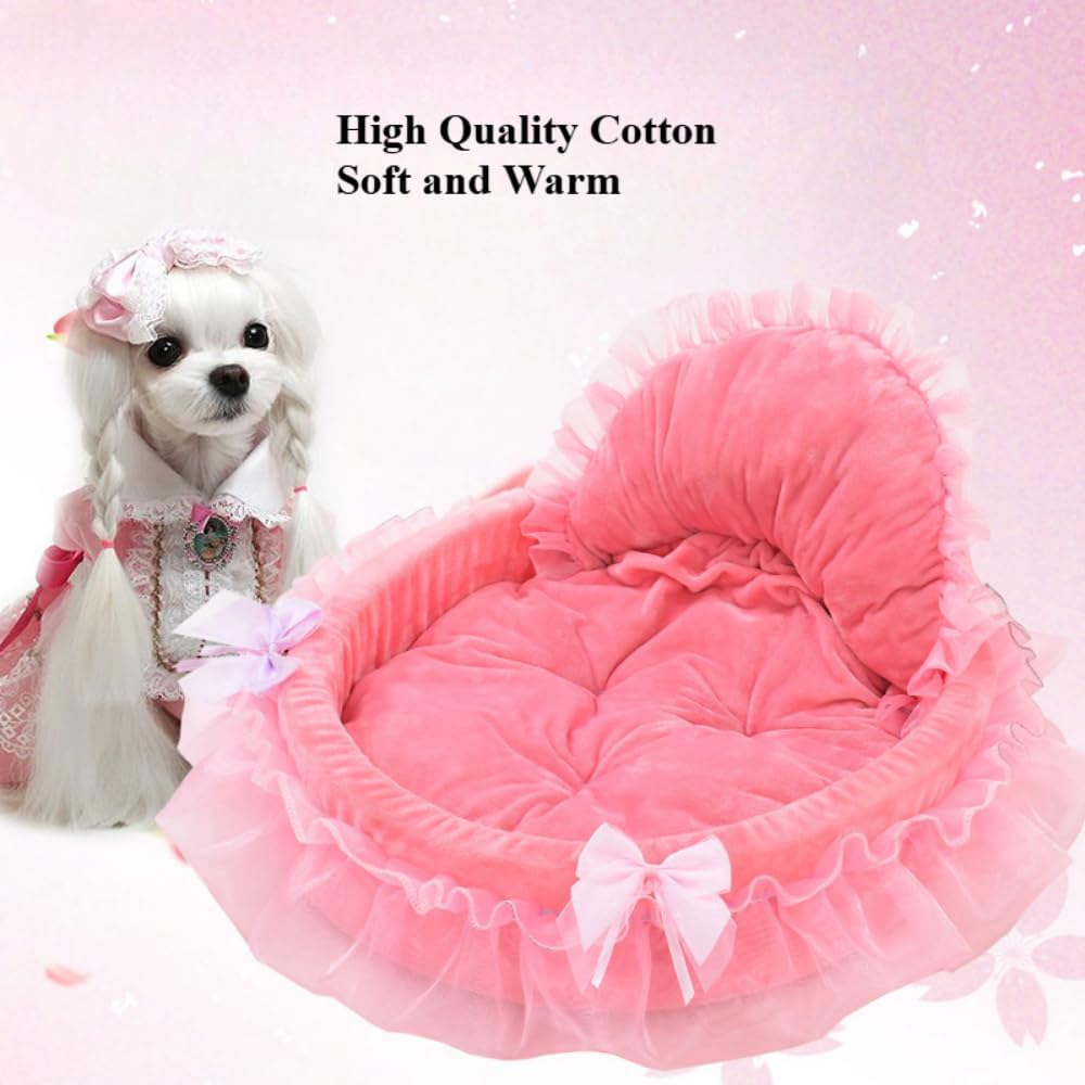 Washable Princess Pet Bed for Small Medium Dogs & Cats - Soft Plush Warm Cave Sofa Cushion, Cozy Snuggle Nest Mat, Cute 