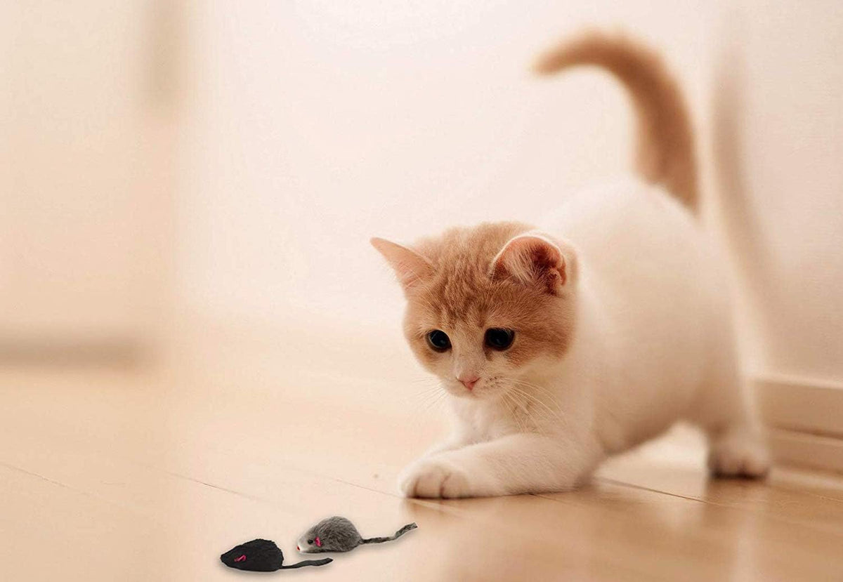 20 Furry Mice with Catnip and Rattle Sound Made of Real Rabbit Fur Interactive Catch Play Mouse Toy for Cat, Pack of 20 