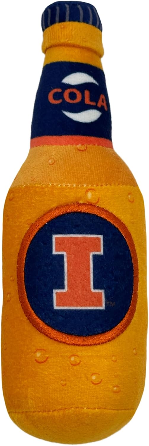 NCAA Illinois Fighting Illini Beer Bottle Plush Dog & CAT Squeak Toy - Cutest Stadium SODA Bottle Snack Plush Toy for Do