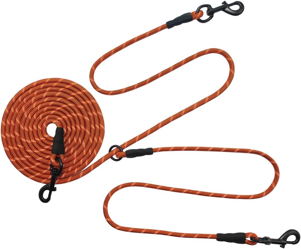 BTINESFUL 12/20/30/50FT Reflective Dog Tie Out for 2 Dogs, 1/3" Nylon Rope