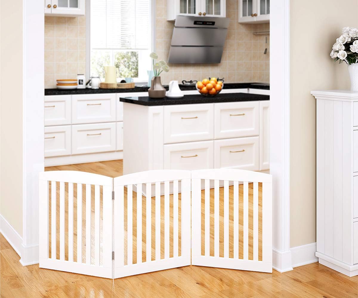 PAWLAND Wooden Freestanding Foldable Pet Gate for Dogs, 24 Inch H, 3 Panels