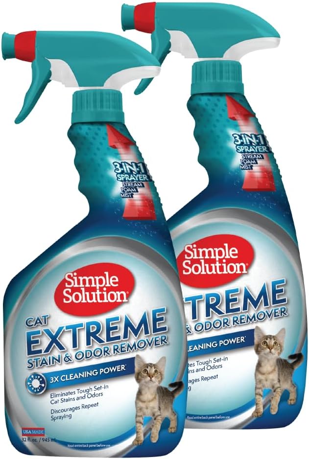 Simple Solution Extreme Cat Stain Remover, Cat Spray Odor Eliminator, 32oz