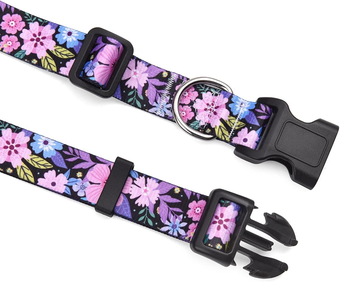 Mihqy Dog Collar for Small Dogs, Fashion Design, Floral Pink,S