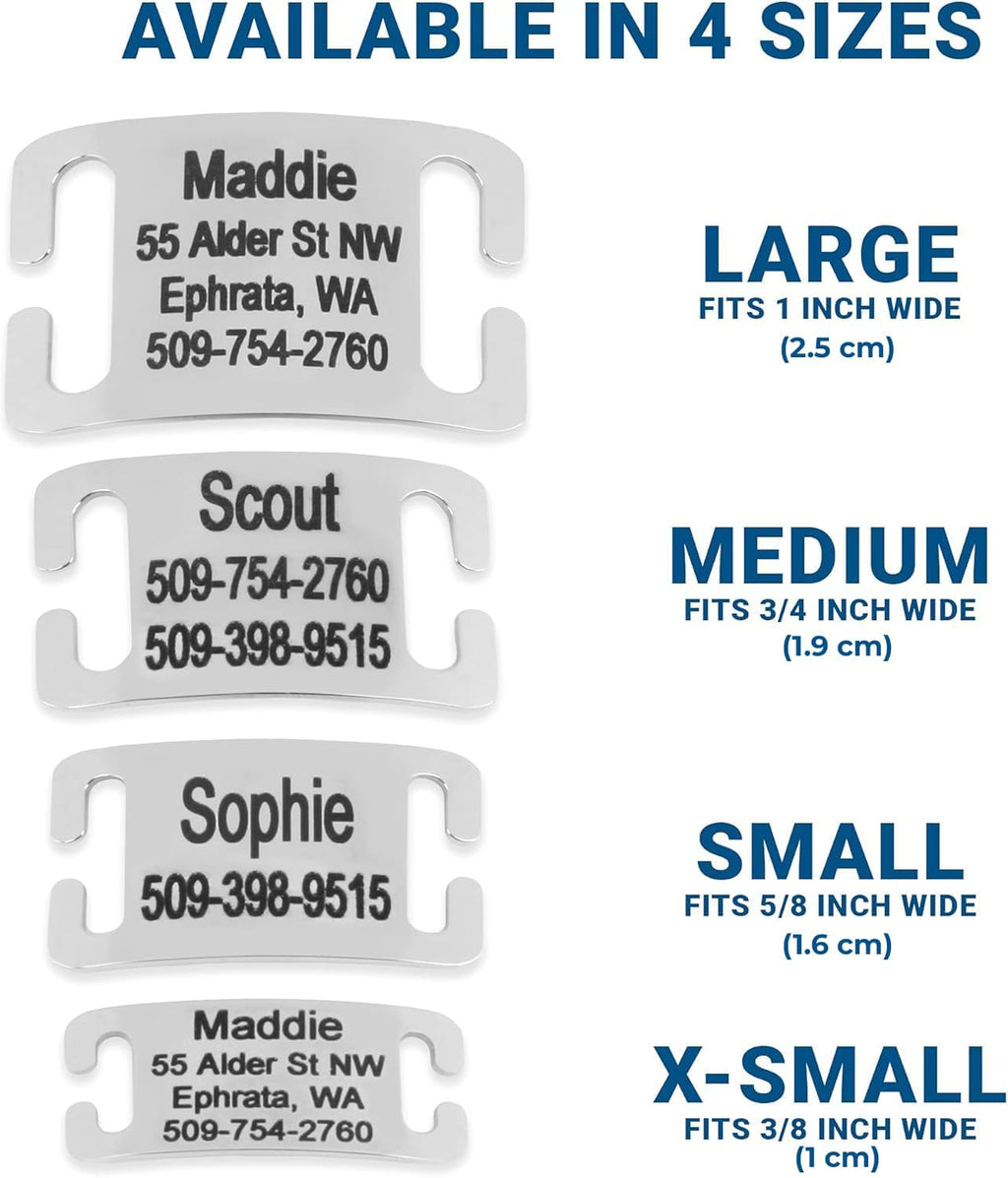 GoTags Slide-On Pet ID Tag, Silent Stainless Steel Personalized Dog Tag