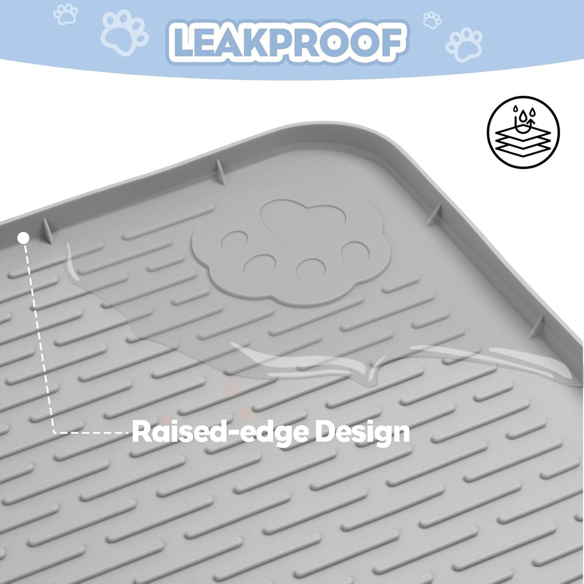 Silicone Cat Litter Mat for Litter Box 40”x28” Large Cat Mat, Light Grey