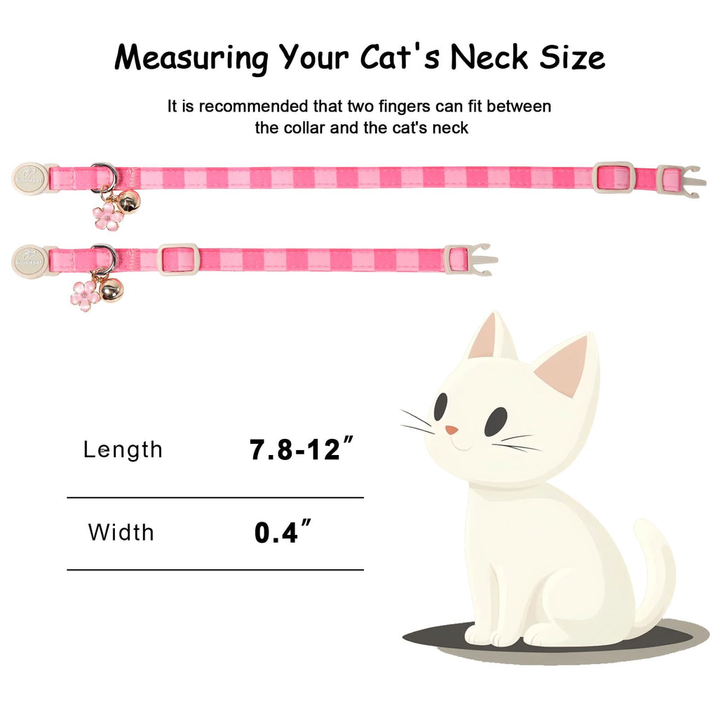 Babole Pet 2 Pack Pink Cat Collars - Spring Summer Breakaway Cat Collar with Bell, Bow and Flower Pendant, Adjustable Kitten Collars for Girl Cats, Cute Pink Plaid &Bow