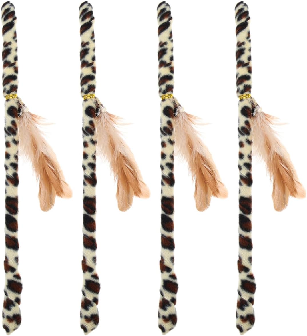 WOONEKY 4pcs Leopard Print Feather Cat Teaser Wand Interactive Plaything