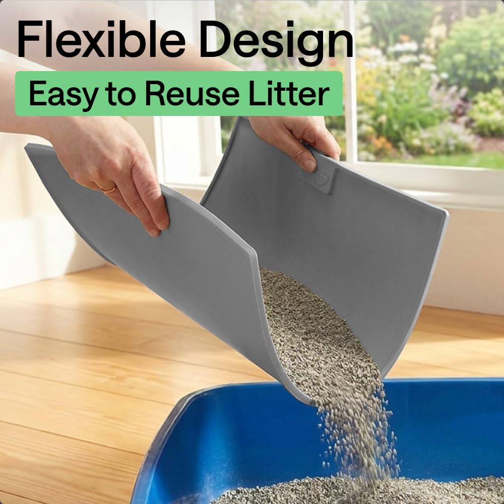GORILLA GRIP Cat Litter Mat, Easy Clean Silicone Mats, 24x15 Gray