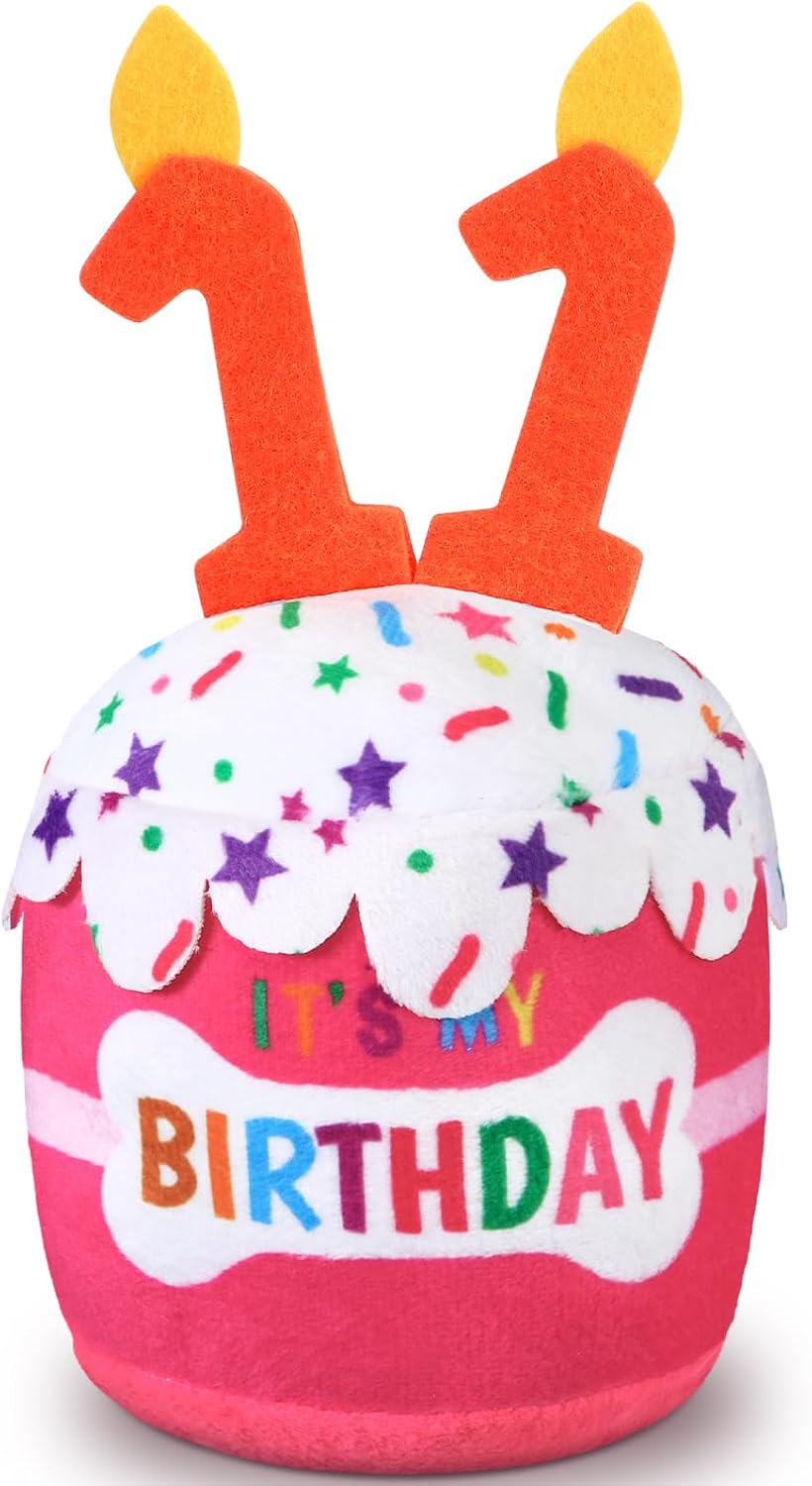 Dansydaisy Dog Birthday Cake Toy Squeaky Plush Gift,6th,Blue