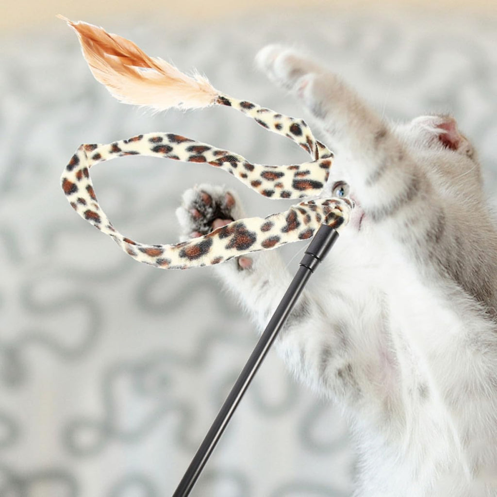 4pcs Leopard Feather Cat Teaser Wand Interactive PET