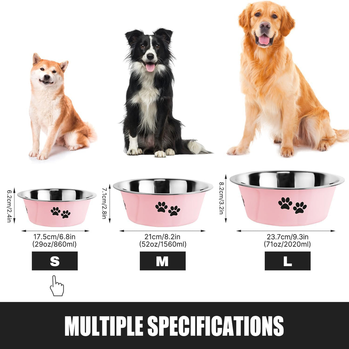 Stainless Steel Dog Bowls, Nonslip Rubber Bottom No Spill Proof Skid Metal Insulated Dog Bowls for Large Medium Small Br