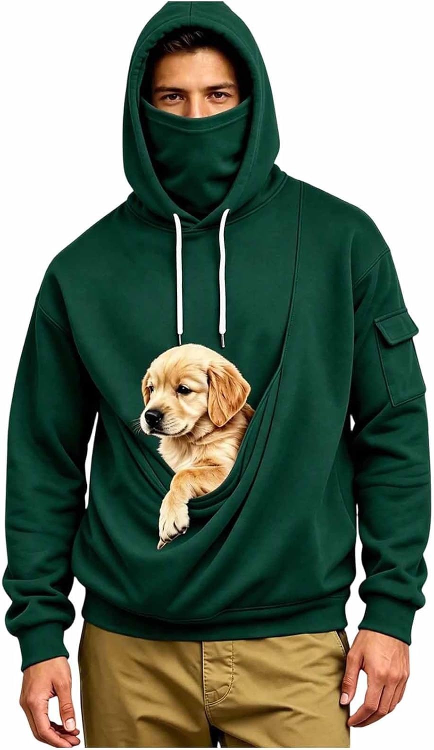 Pet Pouch Hoodie Dog Cat Carrier Sweatshirt with Built-in Face Mask