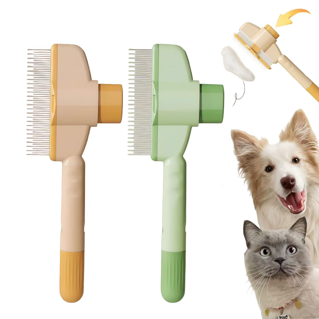 TemApex 2PCS Pet Comb for Dogs & Cats with Long & Short Stainless Steel Metal Teeth for Shedding and Tangles, Self-Clean