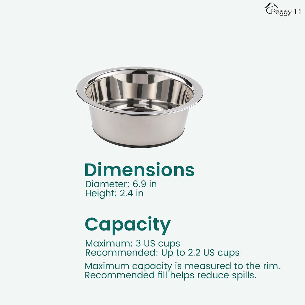 Deep Stainless Steel Dog Bowls, 3 US Cup Each, 2-Pack