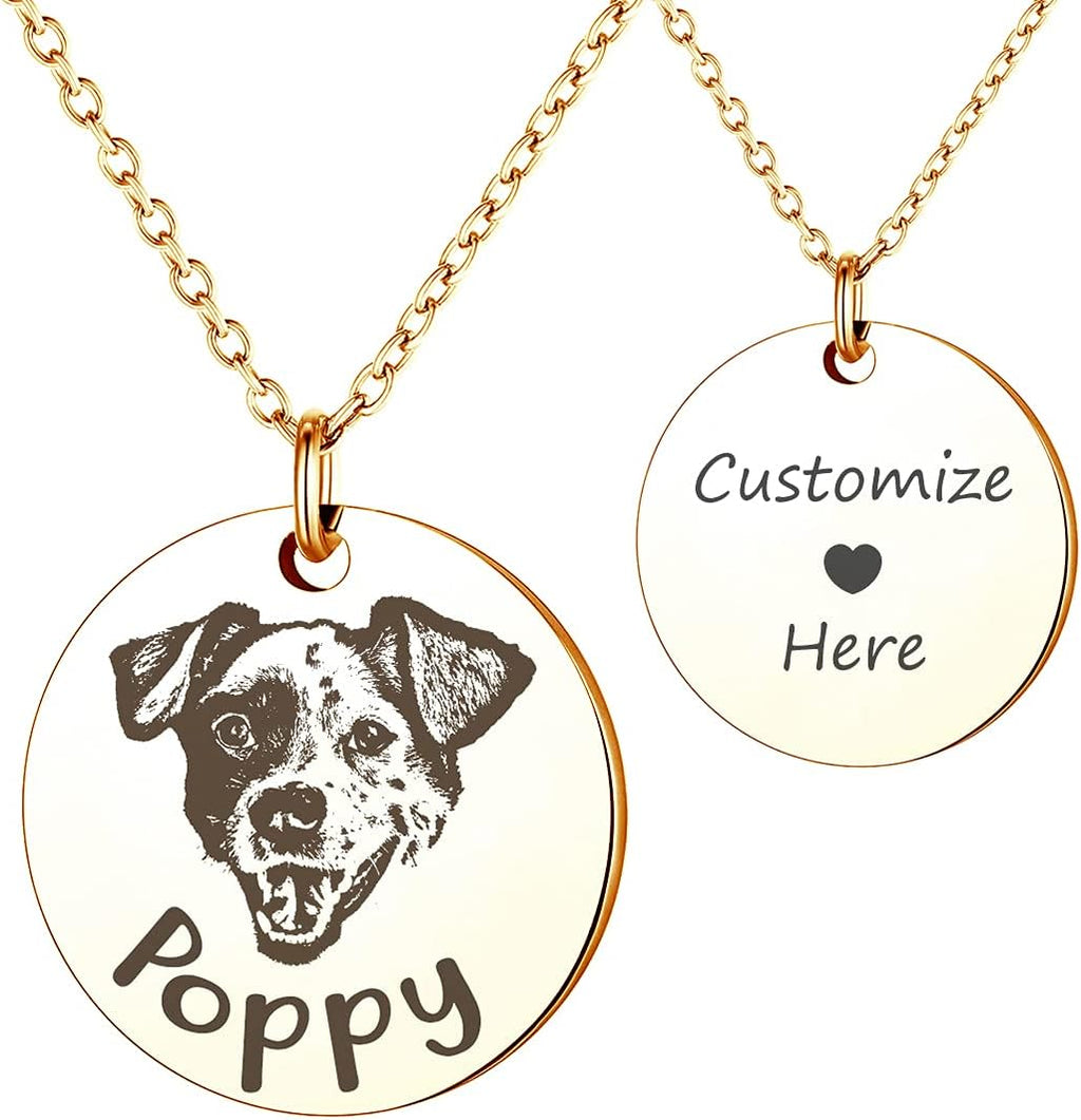 Anavia Customized Pet Portrait & Name Necklace, Personalized Pet Gifts Photo Engraved Necklace, Pet Memorial Jewelry Gif
