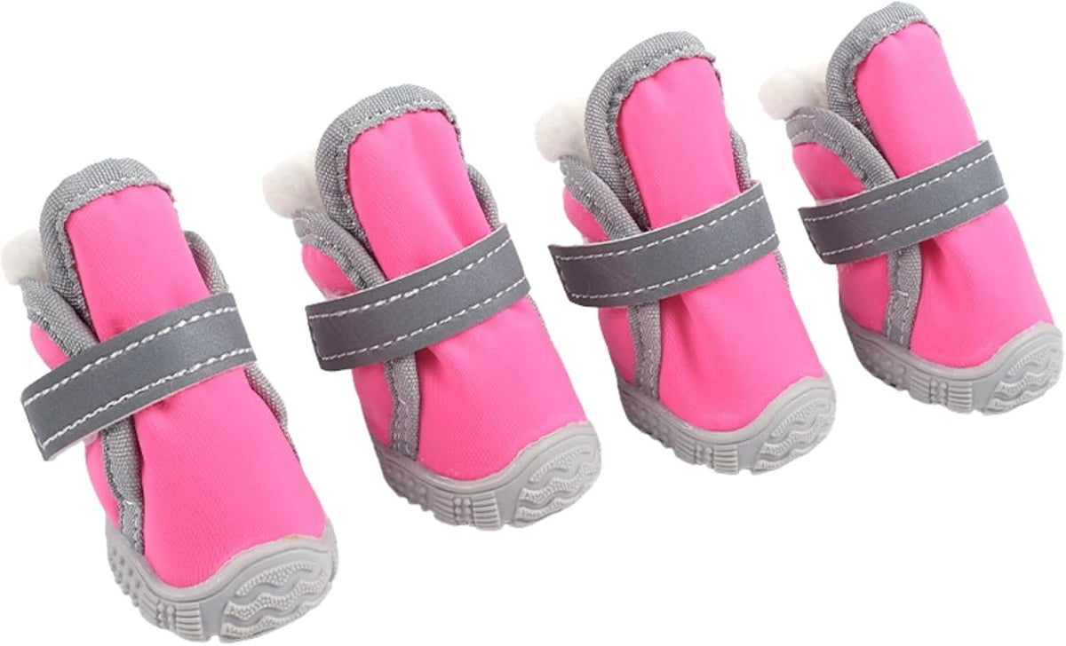 Fleece‑Lined Dog Booties Anti‑Slip Winter Paw Shoes, Pink 2#