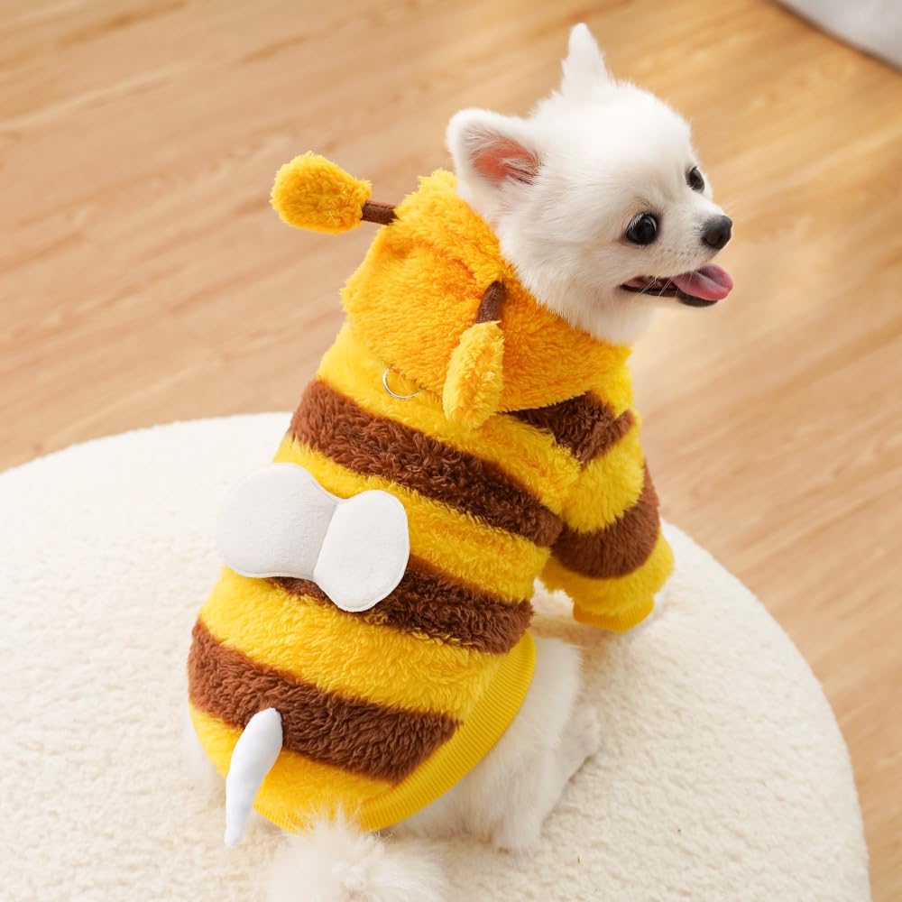 ANIAC Fleece Dog Hoodies with D-Ring Autumn Winter Puppy Clothes for Small Dogs Bumblebee Cat Apparel Cold Weather Coat 