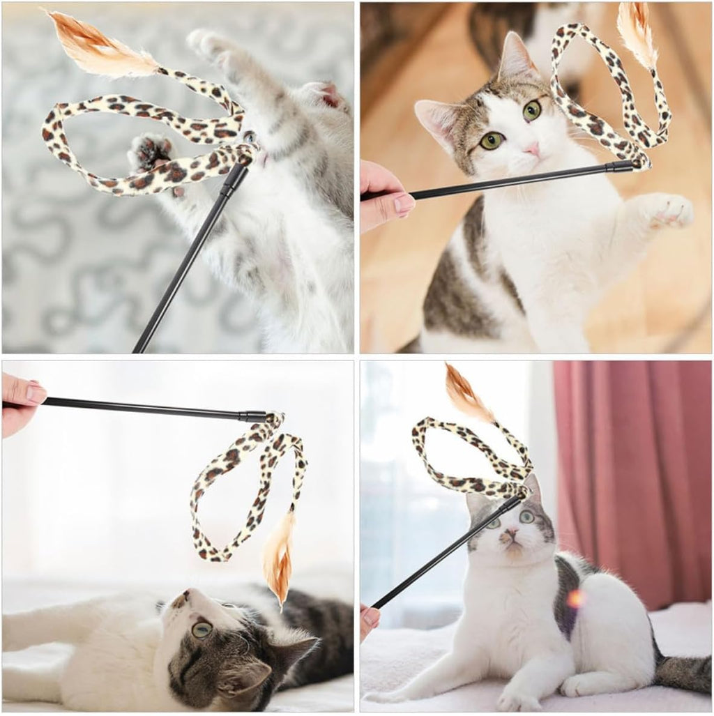 4pcs Leopard Feather Cat Teaser Wand Interactive PET