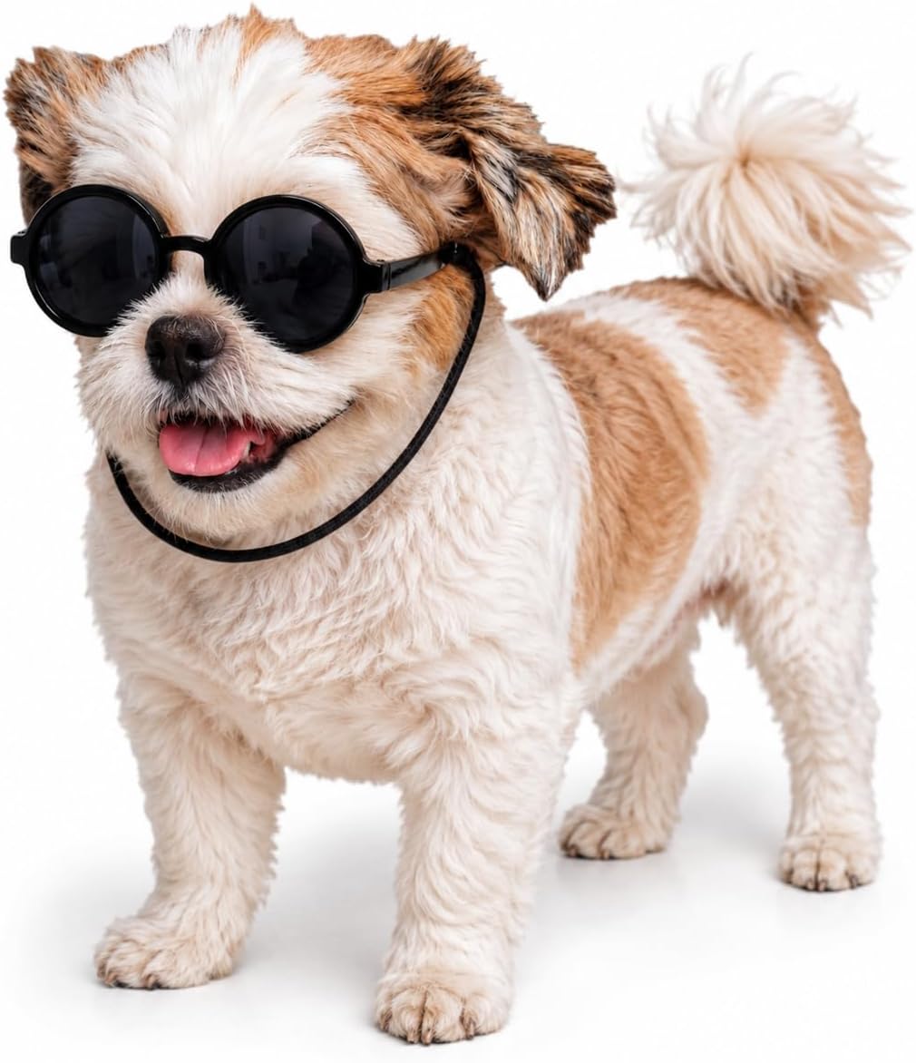 G016-2 Small Breed Dog up to 15lbs Pet Cat Round Tiny Sunglasses (Black)