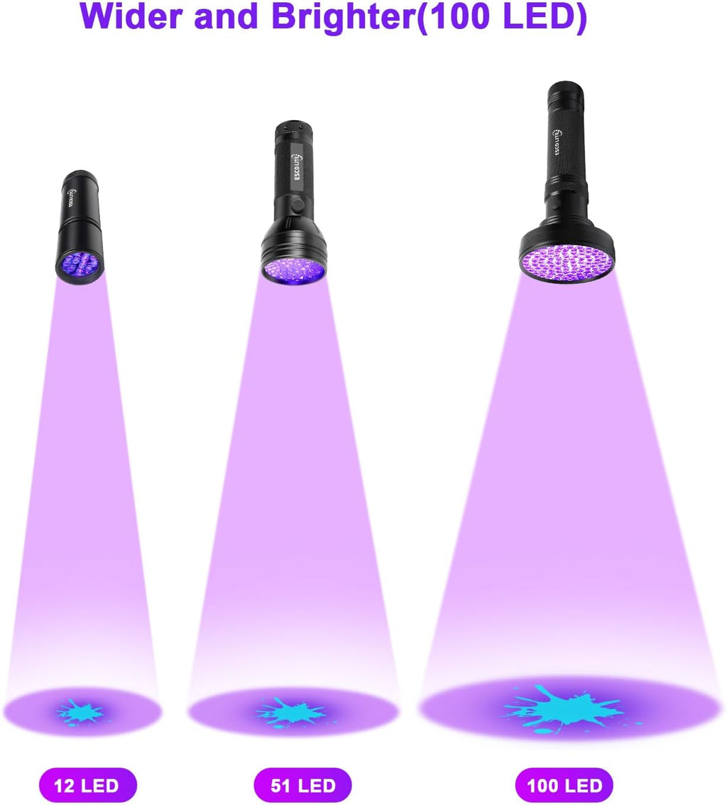 Black Light UV Flashlight, 100 LED Black Light for Pet Urine Detection,Ultraviolet Flashlights for Dog Urine, Scorpions,