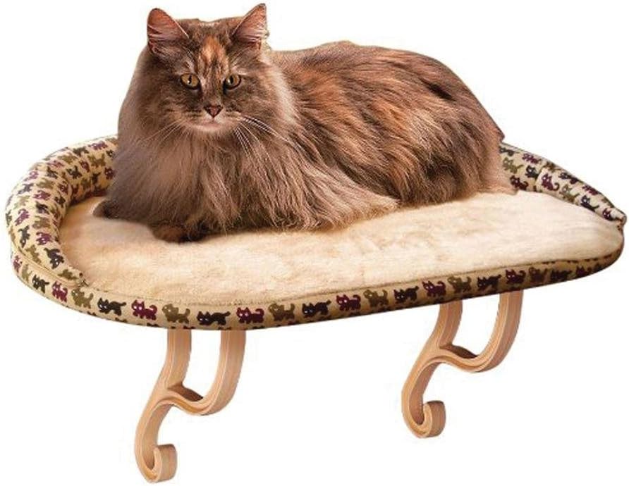 K&H PET PRODUCTS Deluxe Kitty Sill with Removable Bolster Tan/Kitty Print 14 X 24 Inches
