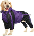 Dog Raincoat, 4 Leg Waterproof Dog Rain Jacket with Hood, Purple M