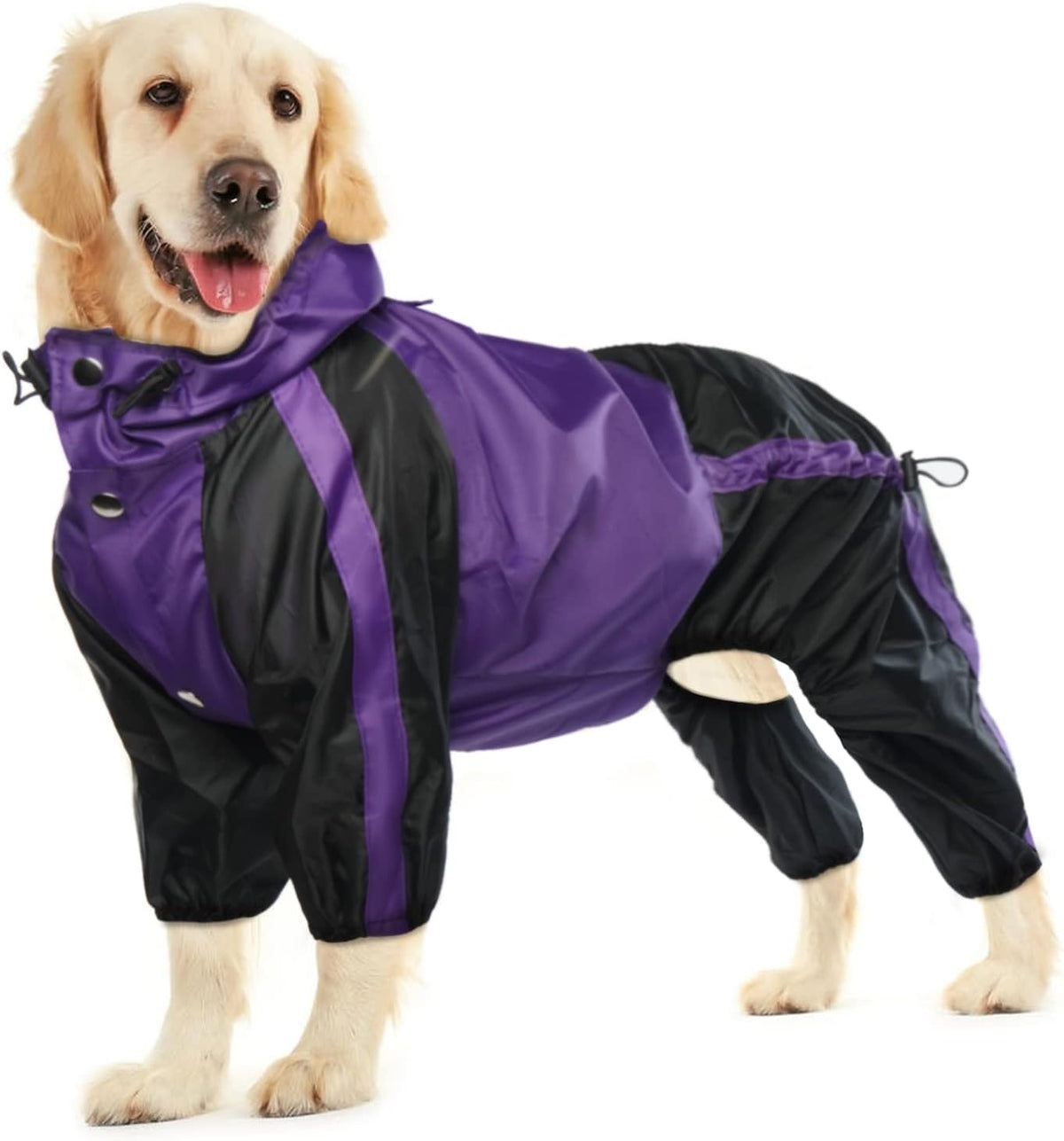Dog Raincoat, 4 Leg Waterproof Dog Rain Jacket with Hood, Purple M