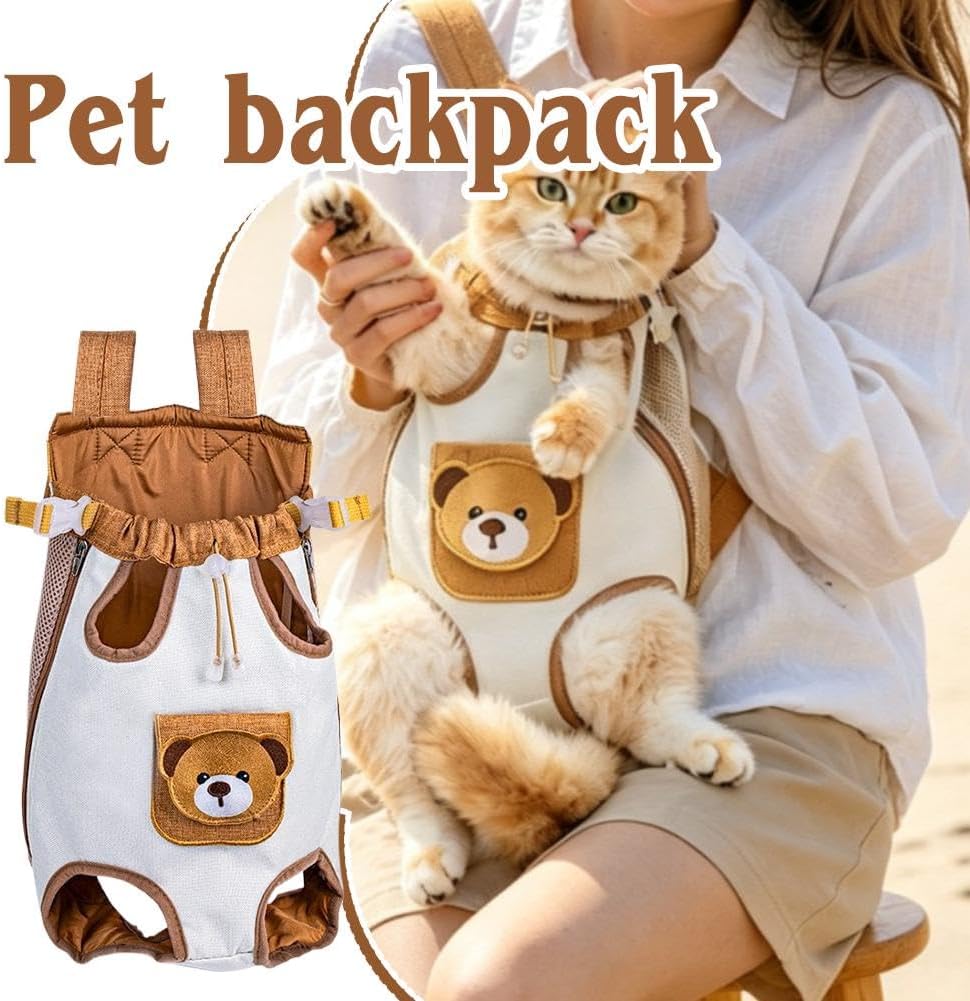 Cute Bear Design Front Pet Carrier Backpack, Hands Free Pet Travel Bag (L)