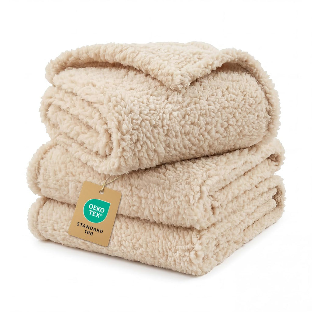 1 Pack 3 Calming Blankets Fluffy Premium Fleece Pet Blanket Soft Sherpa Throw for Dog Puppy Cat Beige Small (23" x16'')