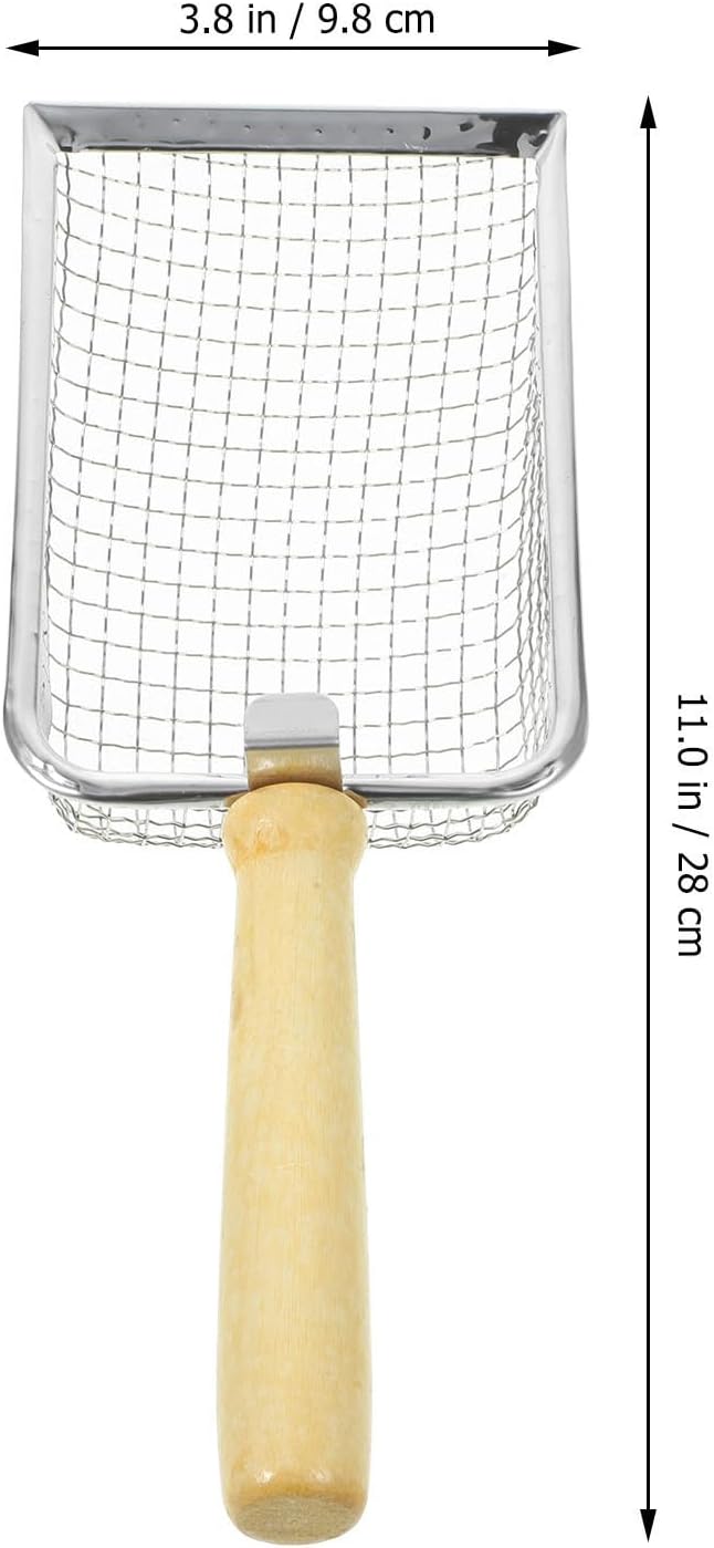 Stainless Steel Mesh Litter Shovel with Long Wood Handle for Terrariums