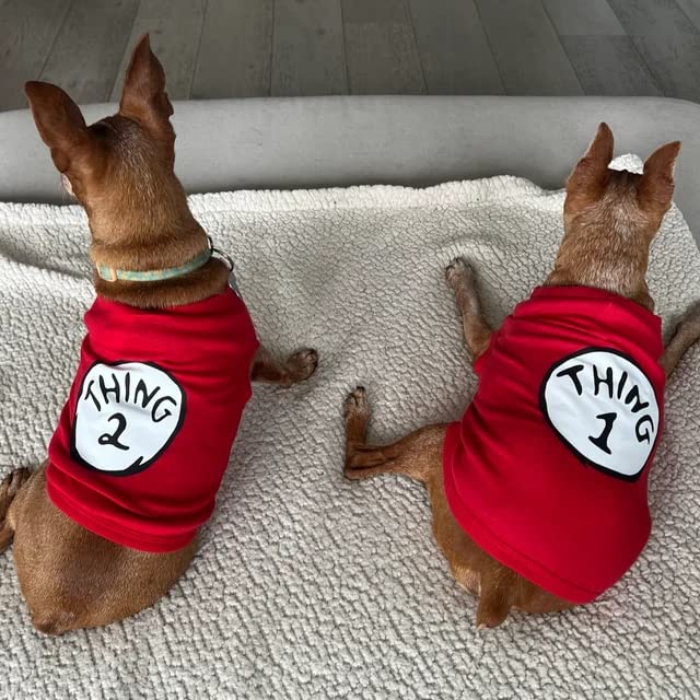 SUEOSU Dog Shirts for Pet Clothes Soft Breathable Puppy Shirts Pop Culture Thing 1 to Thing 9 Printed Pet T-Shirt (RED-2, Large)