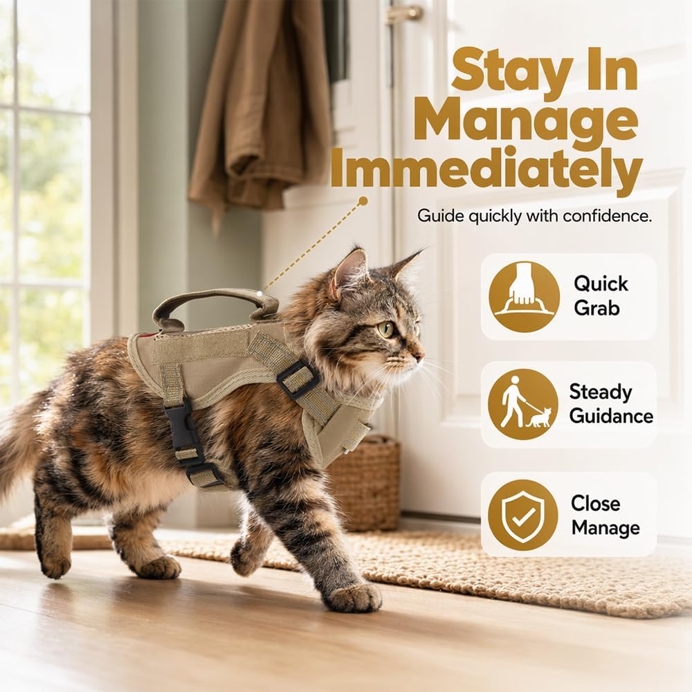 Cat Harness and Leash Anti-Escape with Handle, Black, S