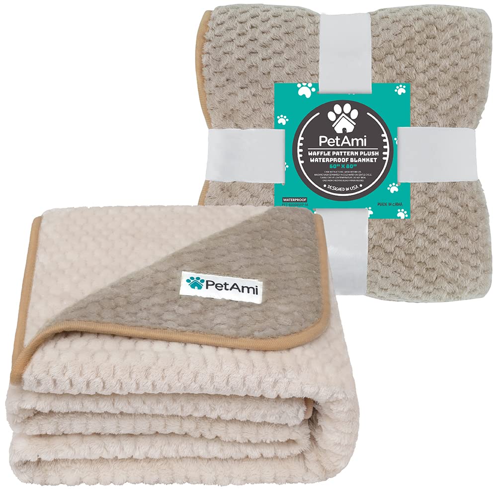 PetAmi Waterproof Dog Blanket, Leakproof Pet Throw, Twin 60x80 Taupe Beige