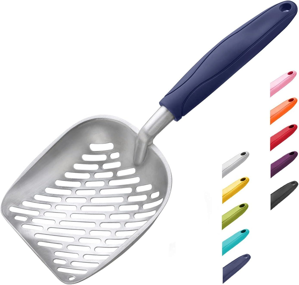Cat Litter Scoop, Aluminum Alloy Sifter, Kitty Metal Scooper, Deep Shovel with Diagonal Sifting Hole, Long Handle, Kitte