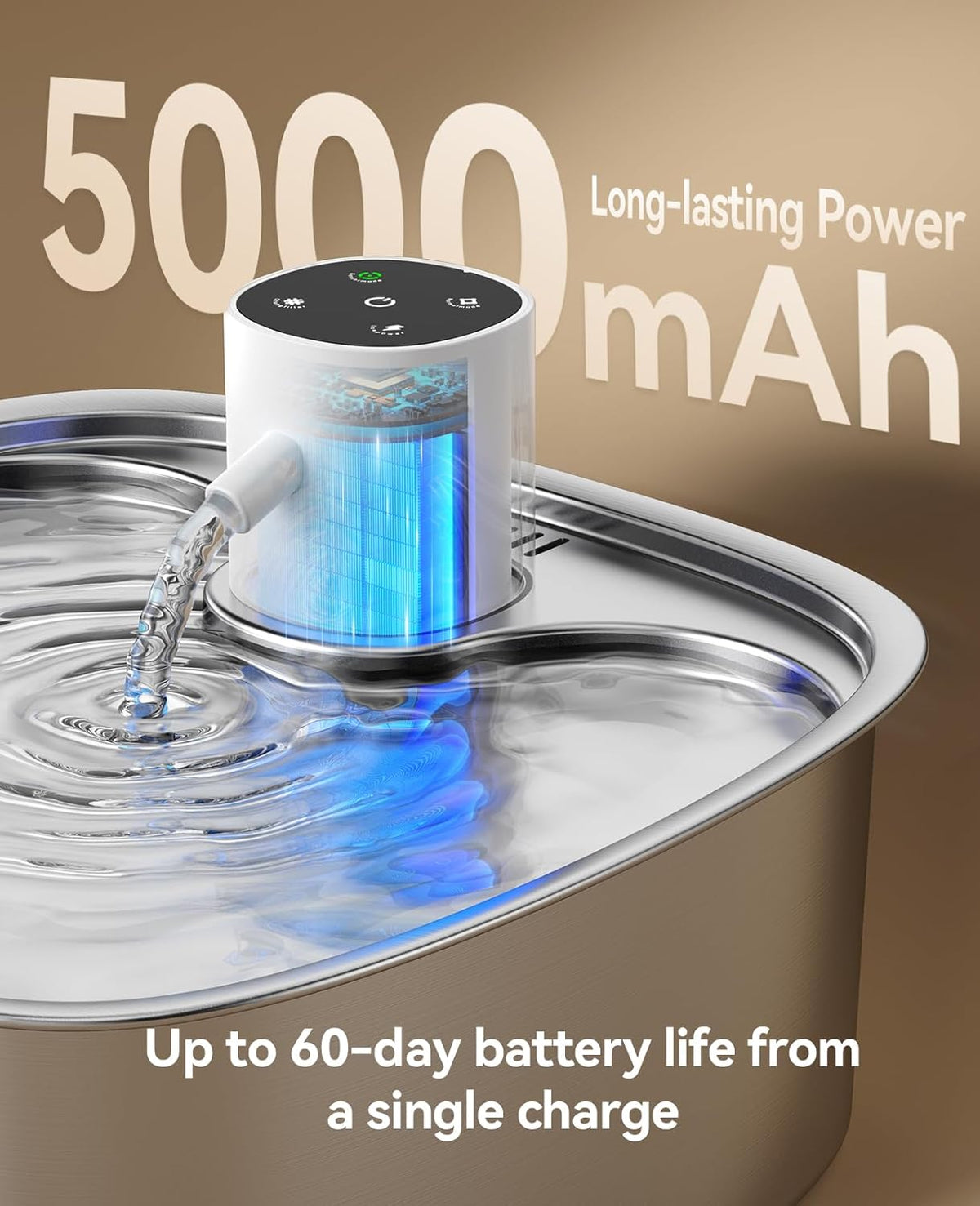 Cordless Wider Tray Dog Water Fountain, 5000mAh Battery Operated Dog Water Bowl Dispenser with 3 Motion Sensor, FEELNEED