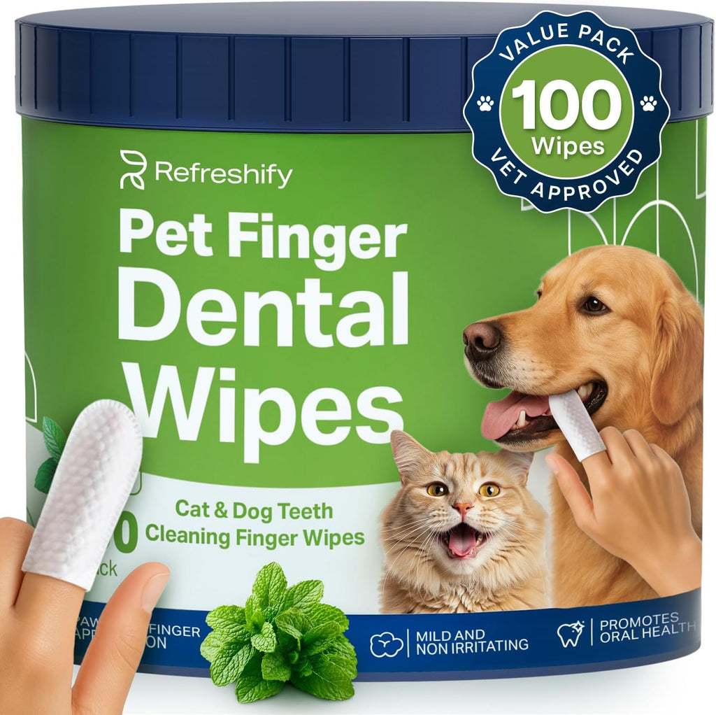 Dog Teeth Cleaning Wipes (100 Value Pack) Fresh Mint Cat & Dog Dental Wipes