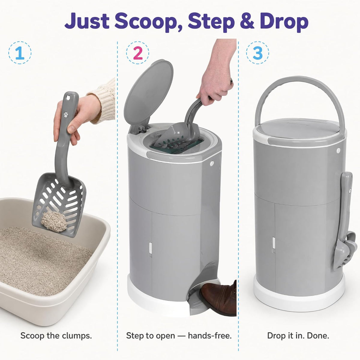 Litter Champ Cat Litter Disposal System, Hands-Free Pedal Trash Can